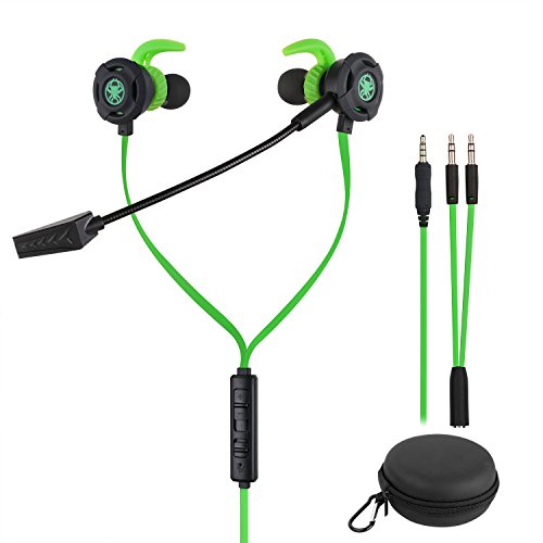 Samoleus Cuffie in-Ear con Microfono, Auricolare con Cavo Auricolari in Ear con 3 Paia di Auricolari per Xbox One/PS4/Mobile Phone/PC/Laptop (Verde - Cuffie in-Ear)