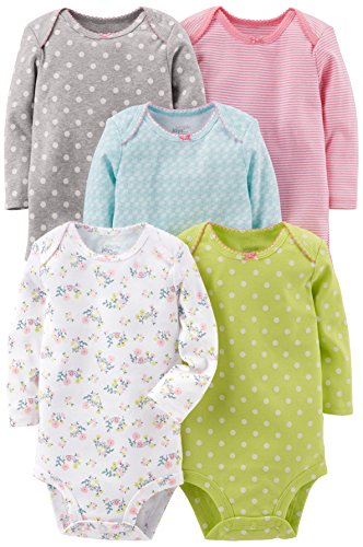 Simple Joys by Carter's Infant-And-Toddler-Bodysuits, Gray/Pink/Lime/Blue, Newborn