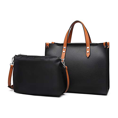 Miss Lulu Pelle sintetica Borse da donna Borsa da lavoro superiore Borsa a tracolla Tote da donna 2pz Set di cartelle (Nero)