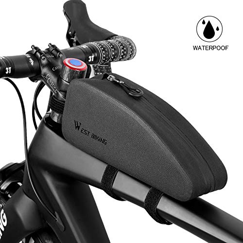 Westgirl, borsa portaoggetti per tubo superiore della bicicletta, triangolare, impermeabile, grande capacità, leggera, accessori per bici da strada, mountain bike, (nero), Uomo, Small