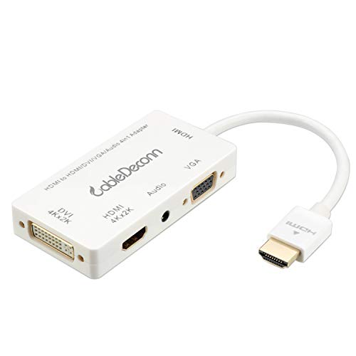 Cabledeconn Multiport 4-In-1.Hdmi To HDMI Dvi 4.K VGA Adapter Cavo With Audio Output Convertitore (White)