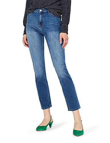 Marchio Amazon - find. Jeans Dritti Vita Regular Donna, Blu (Mid Vintage), 28W / 32L, Label: 28W / 32L