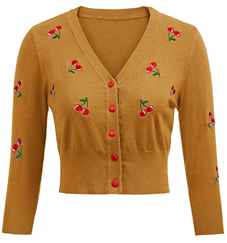 Belle Poque Donna Vintage anni '50 Ciliegie Ricamo Manica 3/4 Maglia Abito Cappotto Bolero Copri Up GF609 Floral-17(609-17) XXX-Large