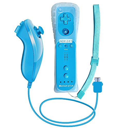 Remote Game Control, CooleedTEK Built-in Motion Plus Remote e Nunchuk Controller con custodia in silicone per Nintendo Wii e Wii U (Blu)