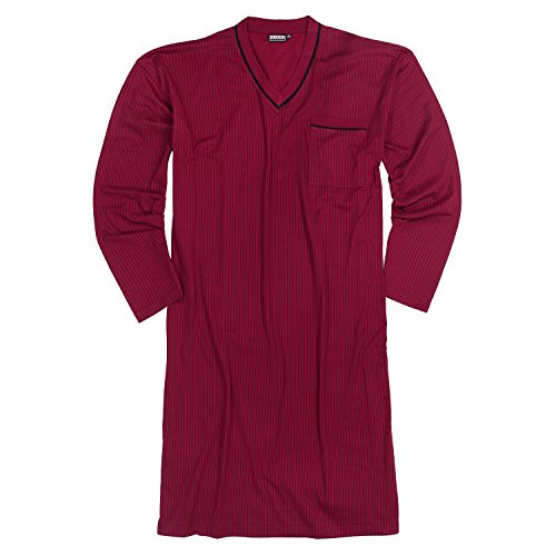 ADAMO - Camicia da notte a maniche lunghe, colore bordeaux, con strisce nere fino alla taglia forte, 10XL Colore: rosso XXXXL