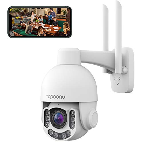 Topcony Telecamera Wi-fi Esterna, 5MP PTZ IP Dome Telecamera di Sorveglianza con Zoom Ottico 4X, Audio a 2 Vie, Rilevazione Movimento PIR, IP66 Impermeabile, Visione Notturna a Colori, Supporto ONVIF