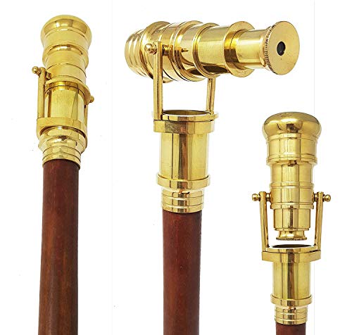 UK Gift Bastone telescopico pieghevole in ottone, cannocchiale, mazza telescopica, con palissandro indiano