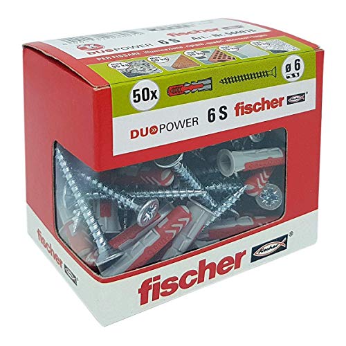 Fischer 50 Tasselli Duopower con Vite, 6 x 30 mm, per Muro pieno, Mattone Forato, Cartongesso, 544016