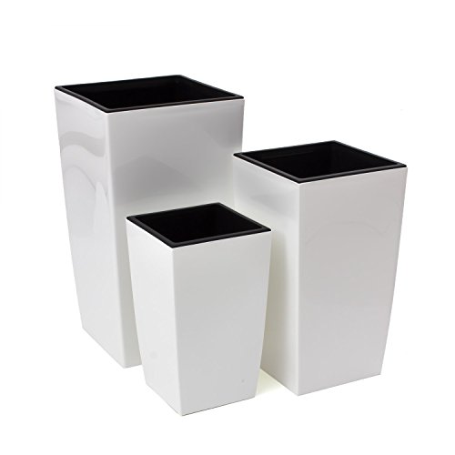 Mix 3 vasi Per Piante Serie Coubi Quadro 10L 17L 30L colore: Bianco