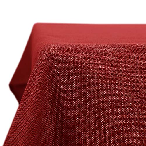 Deconovo Tovaglia Impermeabile Antimacchia Rettangolare in Tessuto Finto Lino per Feste 150x150cm Rosso
