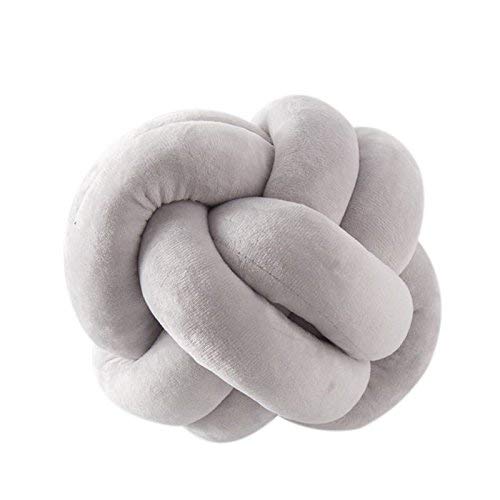 Cuscino a sfera a nodo - GOODCHANCEUK Cuscino a sfera a nodo Cuscino per pisolino fatto a mano Cuscino di peluche Decorativo Cuscino di tiro per divano da letto Car Office Travel 25x25CM Grigio