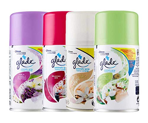 glade Automatic Spray Set 4 RICARICHE -Lavanda&Gelsomino- Relaxing Zen- Vanilla BLUSSOM- Sandalo di Bali E Gelsomino
