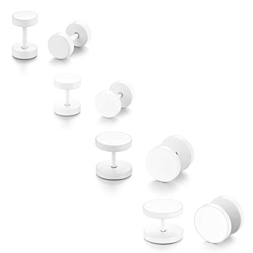JewelryWe Set 4Paia 6-12mm Bianco Cerchio Orecchini da Uomo Donna, Finto Dilatatore Fake Cheater Plug Gauges, Acciaio Inossidabile