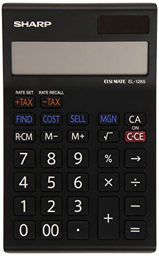 Sharp Electronics EL128SWH - Calcolatrice a 12 cifre, calcolo costo-vendita-margine, bianco/nero