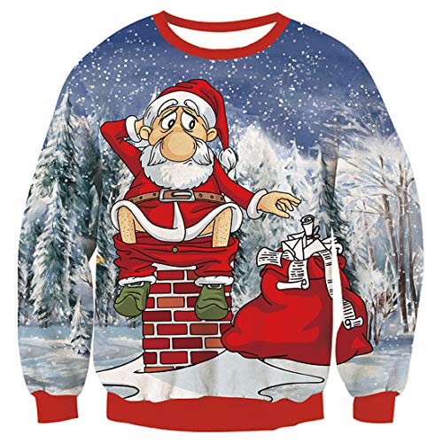 TUONROAD Donna Christmas Sweatshirt Babbo Natale 3D Stampato Ugly Xmas Pullover Uomo Crewneck Funny Sweater Maglione di Natale Unisex - L