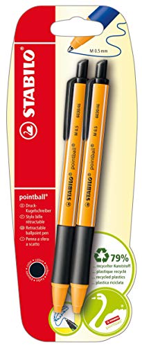 Penna a Sfera Ecosostenibile - STABILO pointball - 79% Plastica Riciclata - Pack da 2 - Nero