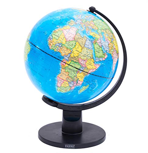 EXERZ 25cm Mappamondo Girevole/Educativo Globo - in Inglese - Diametro (25cm)