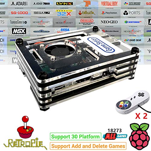 TAPDRA RetroPie Raspberry Pi 3B + Stazione per Videogiochi Arcade con 18273 Giochi, Supporto per aggiunta ed eliminazione di Giochi, Plug And Play, Porta USB HDMI (2 Gamepad Inclusi)