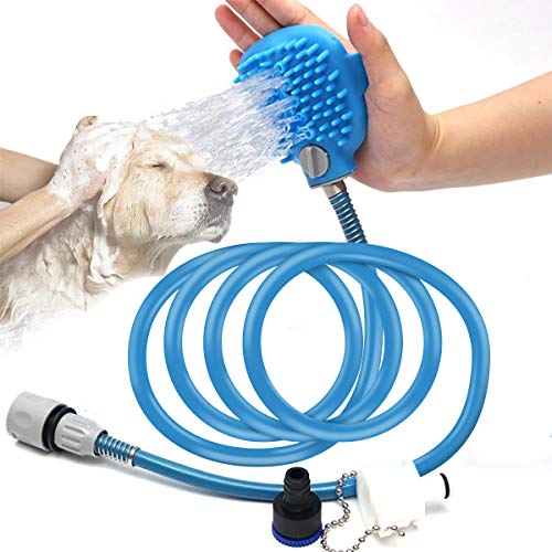 RCRuning-EU spruzzatore e Pettine per massaggo, Spruzzatore Doccia per Cani Multifunzionale, Dog Shower Sprayer, Pet Brush Tool for Bathing Grooming Massage (2.5 m, Blu)
