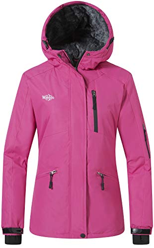 Wantdo Giacca da Sci Montagna Impermeabile Parka da Neve Calda Imbottita Invernale Cappotto da Sci con Cappuccio Antivento Giubbotto da Viaggio Donna Fucsia S