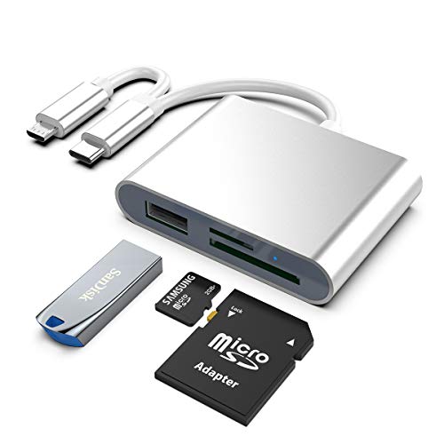 Eletrand Type C + Micro USB a SD e TF Adattatore per lettore di schede di memoria per smartphone Android, fotocamera, laptop, tablet, compatibile con Windows / Mac OS / Linux, argento
