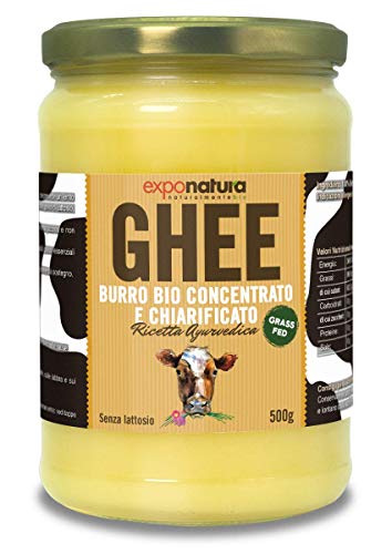 Ghee biologico 500g - burro chiarificato secondo l’antica ricetta Ayurvedica - solo da latte di mucche al pascolo - senza lattosio estremamente digeribile - Exponatura