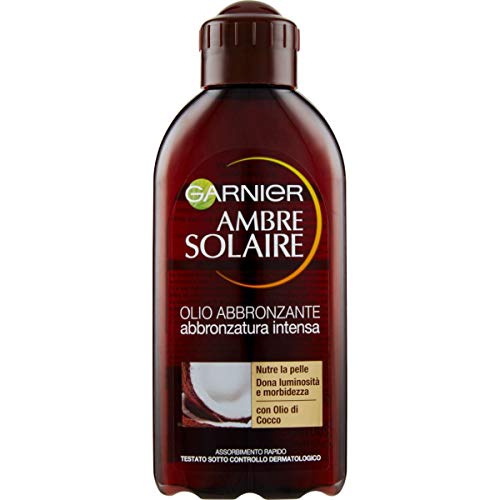 Garnier Ambre Solaire Olio Abbronzante, Abbronzatura Intensa, Nutre e Dona Morbidezza alla Pelle, Formula Arricchita con Olio di Cocco, 200 ml, Confezione da 1