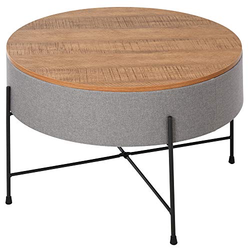 homcom Tavolino da caffè Rotondo per Soggiorno con Vano Contenitore in Metallo, Legno e Lino, Stile Vintage, Φ60x40cm