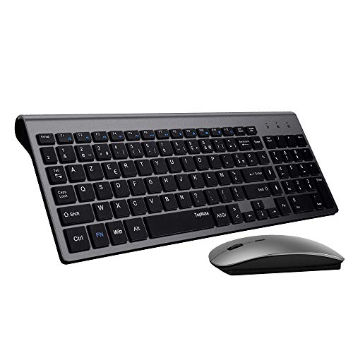 TopMate Wireless Keyboard e Mouse Combo 2.4GHz Ultra Sottile Silenzioso Tastiera e Mouse Wireless Design Ergonomico per PC Laptop | Grigio-Nero