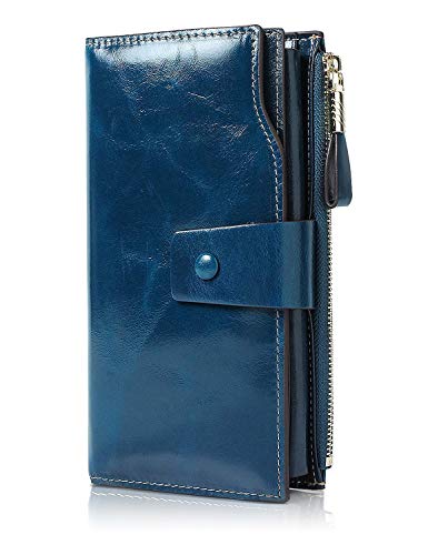 DEMON&HUNTER Portafoglio Donna Grande Pelle RFID Portamonete Donna Borsa Clutch Portamonete in Pelle con 21 Scomparti Portafoglio Porta Carte di Credito Blu Zaffiro DZA2083U