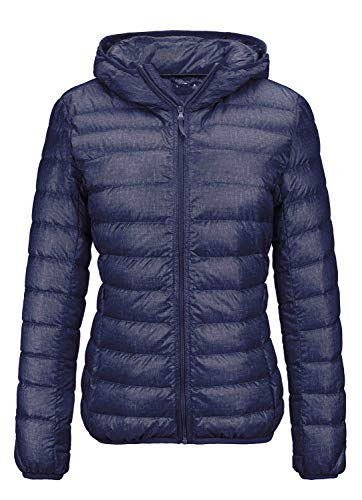 Wantdo Giubbotto con Zip Antivento Piumino da Montagna Isolante Giacca da Esterno Outdoor Piumino Leggero Ripiegabile Donna Blu Scuro Stampa L