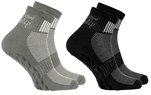 Rainbow Socks - Donna Uomo Sportive Calze Antiscivolo ABS di Cotone - 2 Paia - Negro Grigio - Tamaño 42-43