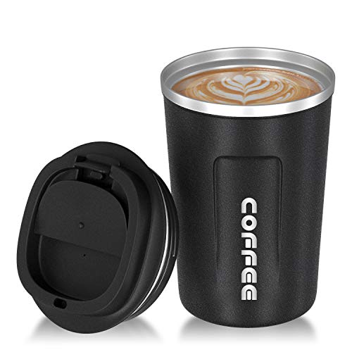 Tazze da Viaggio, BINSEIN Tazza da Caffè da Viaggio Tazza da Caffè Tazza da auto Riciclabile in Acciaio Inossidabile Isolata Sottovuoto, Adatta per Caffè, Tè, Acqua (380 ML)