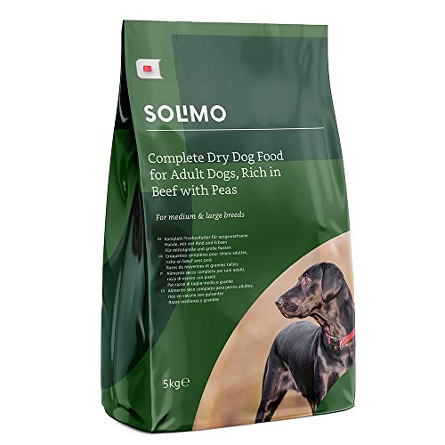 Marchio Amazon -Solimo Alimento secco completo per cani adulti ricco di manzo con piselli, 1 confezione da 5 kg