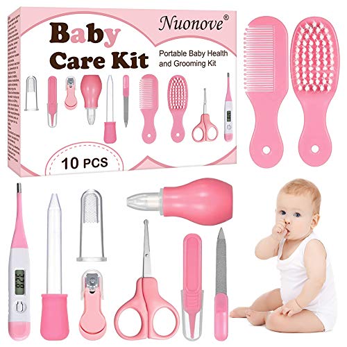 Set per la Cura del Bambino, Baby Care Set, Set Neonato Trousse per l'Igiene e Cura, Forbicine per Unghie e Capelli,Spazzolini da denti,Tagliaunghie,Alimentatore di per Neonati, 10 Pezzi