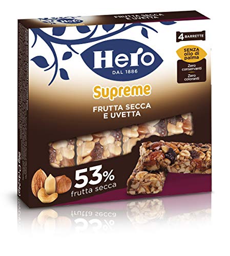 Hero Barrette ai Cereali Supreme Frutta Secca e Uvetta- 12 Confezioni da 4 X 24 g