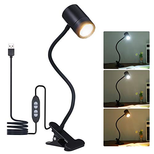 Lampada da Scrivania LED da Tavolo a Clip con Collo Flessibile 3 Modalità di Colore 10 Luminosità Dimmerabile Lampada con Pinza