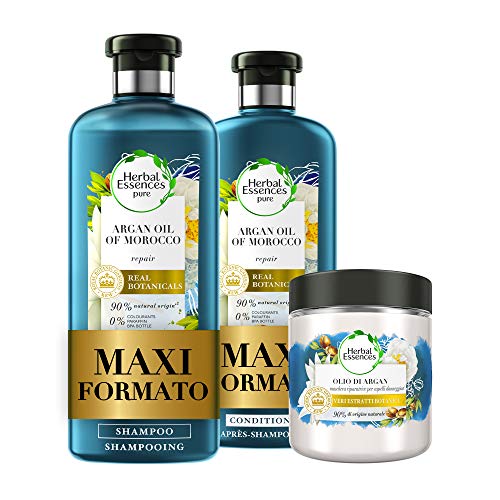 Herbal Essences Olio di Argan: Shampoo 400ml + Balsamo 360ml + Maschera 250ml, Ripara dai Danni, in Collaborazione con Giardini Botanici Reali di Kew