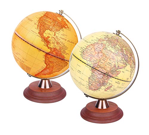 Exerz 20cm Mappamondo Antico Illuminato/Globo Antico Supporto in Legno Arco in Metallo - Mappa Inglese- Lampada a LED 2 in 1 illuminata - Globo per Bambini diurno e Notturno - Piano Decorativo