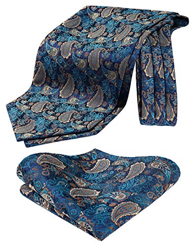 HISDERN uomini ascot cravattino tessuti broccato floreale paisley & fazzoletto set