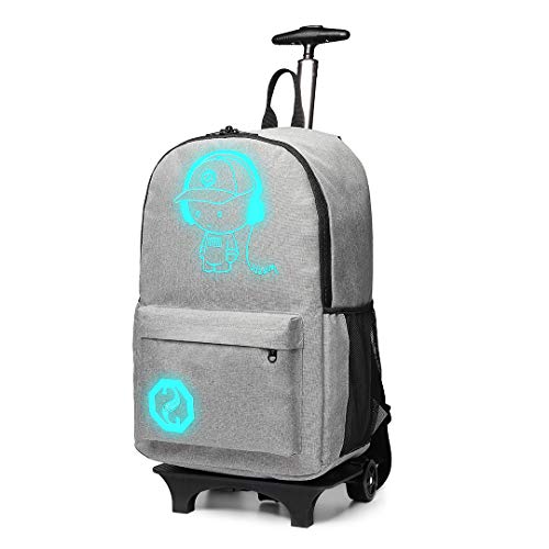 Kono Zaino Trolley per Scuola Impermeabile Ruote Rotolamento Removibile Scuola Borsa per Bambini (Grigio)