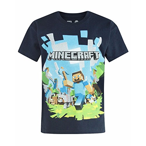 T-shirt ufficiale logo Minecraft Adventure, per bambini e ragazzi Blue 7-8 Anni