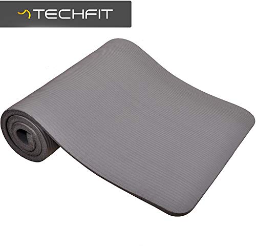 TechFit Fitness Yoga Tappetino, 10mm Extra Spessore, 180 x 60 cm, Ideale per Palestra, Esercizi del Pavimento, Campeggio, Stretching, ABS, Pilates (Grigio)