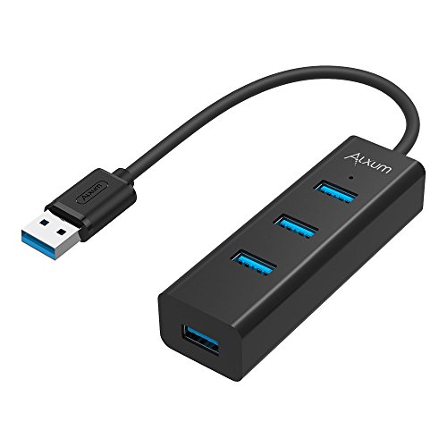 Alxum Hub USB 3.0 a 4 Porte con Porta di Ricarica Micro USB, Connettore di Estensione dell'estensione dell'hub USB per trasferimento Dati Veloce, 1FT - Nero