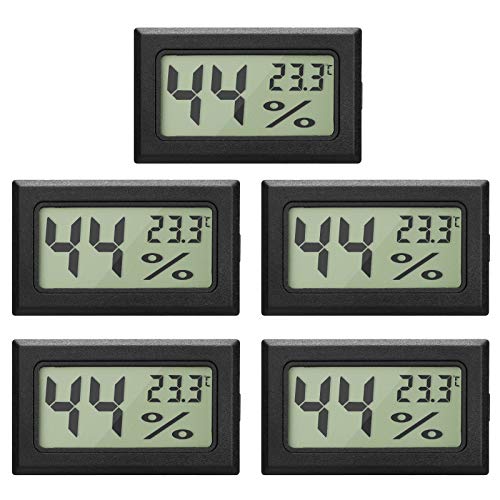 EEEKit 5-Pack LCD digitale temperatura umidità misuratore termometro, mini termometro digitale Igrometro e umidità calibro per serra/auto/casa/ufficio, nero