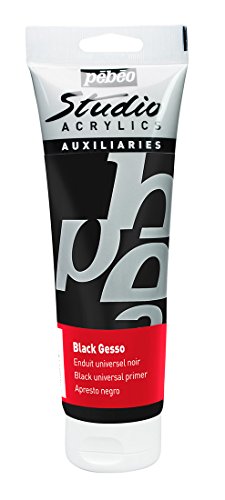 Pébéo - Studio Acrylics Gesso Nero 250 ml - Gesso Nero - Sottofondo Colori acrilici per preparare Tutti i Supporti - Barattolo di Gesso Acrilico Nero 250 ml