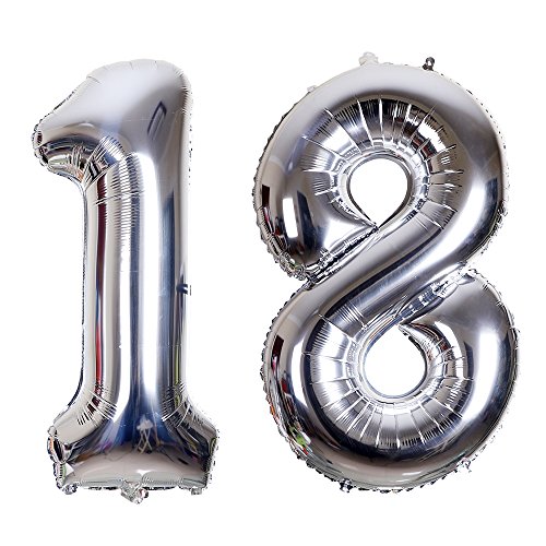 SMARCY Palloncini Gonfiabile Numero 18 Palloncini Compleanno 18 Anni Decorazioni Compleanno Argento