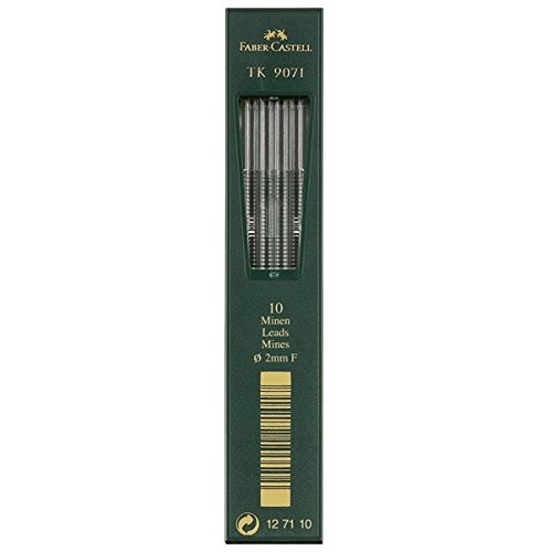 Faber-Castell 127110 - Mine per matite TK 9071, spessore: 2,0 mm, grado di durezza: F, 10 pezzi