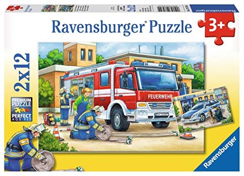 Ravensburger Italy- Polizia e Pompieri 2 Puzzle da 12 Pezzi, Multicolore, 07574