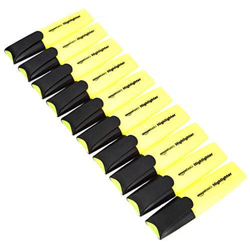 Evidenziatori a forma piatta allungata di AmazonBasics, colore giallo, confezione da 10